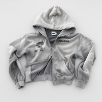 Sweat à capuche zippé en coton épais 100 % personnalisé de haute qualité, coupe carrée, motif géométrique, délavé à l'acide, écologique, respirant, collection Printemps