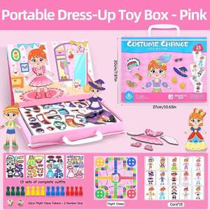 Multifunctional Princess Outfits pink Costume Change Game Baby Girls Portable Magnetic Puzzle Dress-up Toy <b>Magic</b> Box - Product Image 2