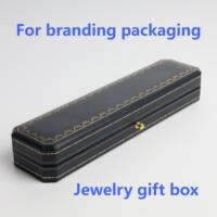 Caja Rígida Larga para Collares, Personalizada, Ecológica, Reciclable, de Lujo, Color Azul Marino, Tipo Piel Sintética, con Cierre Magnético para Joyería
