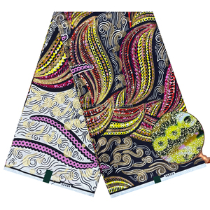 Dernier Cri Tissus 100% Coton Imprimés Ankara Grand <span class=keywords><strong>Pagne</strong></span> Africain Doré Scintillant Véritable Wax pour Robe Femme - Product Image 3
