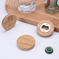 Aimant de réfrigérateur promotionnel rond en bois de bambou, ouvre-bouteille pour cadeau de mariage