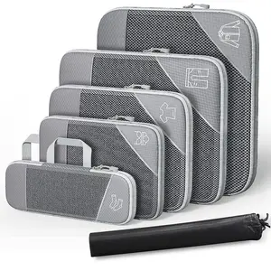 Custom 6 in 1 Gray Compressed Packing Cubes Travel Storage Organizer Set for Luggage Travel Sports Gym Vacation