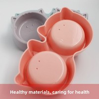 Bol double rond en plastique au design mignon pour l'alimentation des chats et des chiens