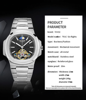 Montre automatique de luxe TEVISE T01C pour homme, design tourbillon, squelette mécanique, acier inoxydable, montre de ville, OEM ODM