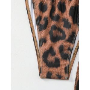 Women's Leopard Print 3 Piece Bikini Set Halter <b>Tie</b> Triangle With Cover Up Dress High Cut Swimwear Stretch Spandex Polyester - Product Image 2