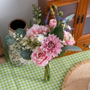 CallaFloral Bouquet de dahlias et roses artificielles, fleurs en plastique nouées à la main, décoration intérieure, accessoires de photographie CF02038 - Product Image 1