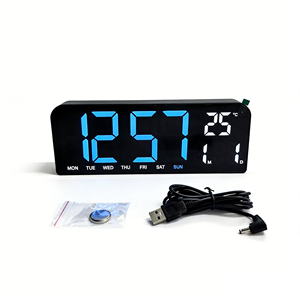 Horloge murale numérique moderne à grand écran LED, alimentée par USB, avec calendrier, heure, jour de la semaine, température, date, pour table/bureau, usage domestique, cadeau - Product Image 5