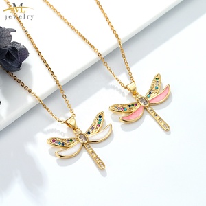 Jml 2024 New arrivals mạ vàng Màu hồng và trắng chuồn chuồn Mặt dây chuyền quyến rũ với đầy màu sắc Zircon cho vòng cổ trang sức làm - Product Image 1