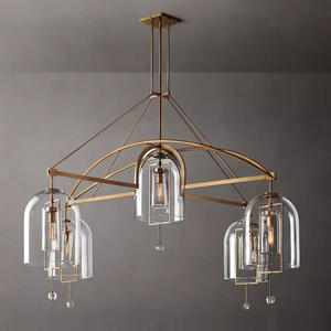 Lustre rond de 85 pouces, style vintage, en laiton, avec abat-jour en verre soufflé, design industriel, luxueux et moderne, pour salon, cuisine ou îlot. - Product Image 3