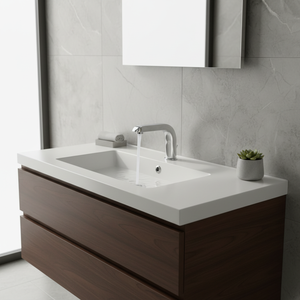 Robinet de salle de bain moderne en laiton sans plomb, à poignée unique, à montage central sur plan, avec débit contrôlé, anti-rayures, garantie 2 ans - Product Image 3