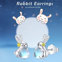 Bijoux animaux Boucles d'oreilles en argent sterling 925 émaillé Lapin mignon avec pierre de lune pour femmes