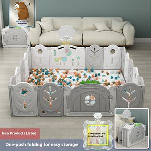 Parque de juegos infantil Meicao para interiores, valla protectora de oso, tapete de juego de plástico para gatear, características de parque de atracciones para el juego de los niños - Product Image 2