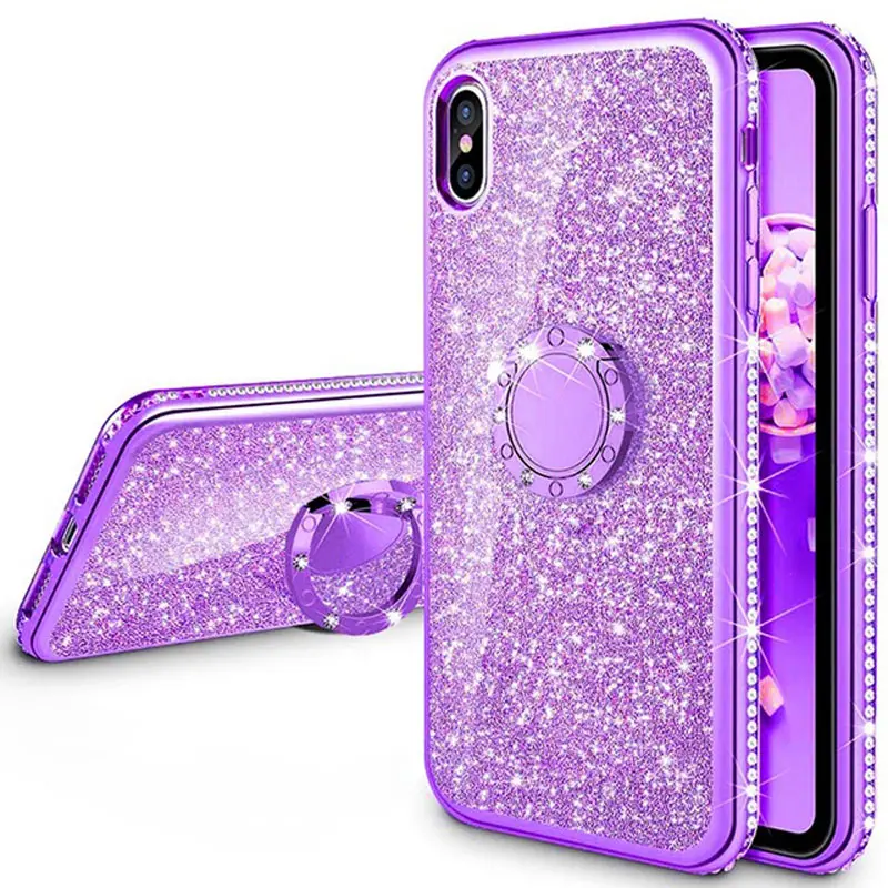 Diamond Glitter Case for Huawei Honor 9X Pro 8X 7X P10 P20 P30 Mate 20 X 10 Lite Nova 3i Y9 2019 Soft Magnetic Ring Holder Cover