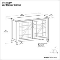 Console traditionnelle en bois de pin massif de 46 pouces de large avec portes en verre, étagères de rangement, finition blanc antique - Chine