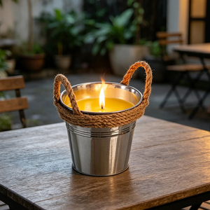 Bougie d'extérieur artisanale en pot métallique pour répulsif anti-moustiques, idéale pour les fêtes - Product Image 1