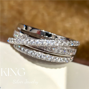 Bague en argent sterling S925 King Silver Jewelry, sertie de pierres, motif géométrique, pour femme, à porter au quotidien - Product Image 1