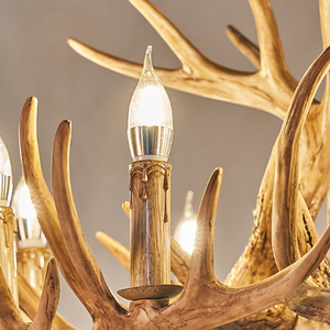 Lustre en résine en forme de cerf à bois de cerf, style campagne européenne, grand modèle, pour salon et loft, luminaire suspendu vintage - Product Image 4
