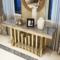 Table console moderne de luxe en direct d'usine avec miroir, marbre doré, entrée, hôtel, salon, villa, table d'appoint, table de couloir