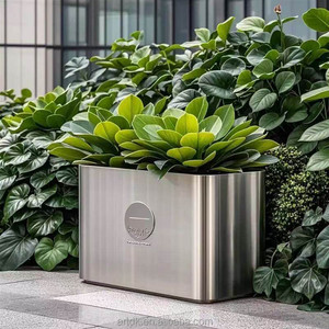 H064 Vase moderne minimaliste en acier inoxydable avec éclairage LED, jardinière décorative pour hôtels, toits, jardins, terrasses et espaces publics - Product Image 3