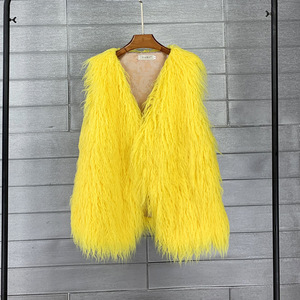 Chaleco de Piel Sintética de Longitud Media para Invierno, Cuello en V, Sin Mangas, Color Natural, Lana/Seda para Mujer - Product Image 4