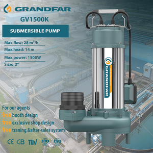 משאבת מים חשמלית גרנדפר 220V 1.5KW 2HP עם אימפלר מברזל יצוק, חוטי נחושת ומשאבת מים טבולה מנירוסטה לביוב - Product Image 1