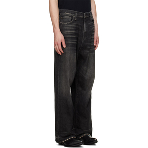 Pantalones Vaqueros de Mezclilla Negros, Estilo Cinco Bolsillos, Corte Recto, Holgados y Elásticos, para Hombre, Fabricados a Medida - Product Image 3