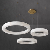 Lustre LED rond en laiton et albâtre, style nordique, moderne et luxueux, hauteur et luminosité réglables, pour salon