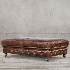 Hot Sell Living Room Vintage Distressed Leather <strong>Chesterfield</strong> Tufted Ottoman Bench <strong>Footstool</strong> - Product Image 5