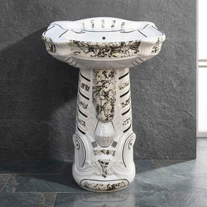 Majesty Flower Hand Printed Rustic Ceramic Pedestal Wash Basin Set Lavabo Sink Stand for Hospital Sanitary Ware - Product Image 2