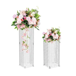 Soporte de flores de columna acrílica con cristales de araña, florero alto soporte de flores de cristal para decoraciones de mesas de fiesta