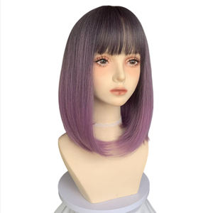 Perruque courte et droite pour femme avec frange, en fibre synthétique haute température, style Lisa bob, perruque de cosplay fabriquée à la machine - Product Image 1