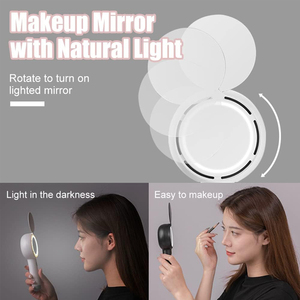 Ventilador de espejo de maquillaje portátil recargable con luz natural Mini ventiladores de mano para bebé Soplador de aire para pestañas para extensión de pestañas - Product Image 2