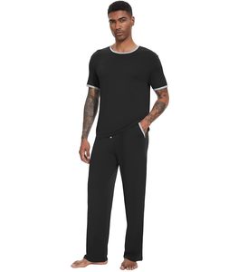 WiWi Herren Kurzarm-Pyjama-<span class=keywords><strong>Set</strong></span> Schlafanzug Lässige Weiche Schlafsets mit Taschen Loungewear Viskose aus Bambus - Product Image 3