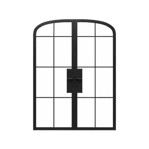 王牌热卖拱形铝法式窗户铁法式门格栅设计钢窗