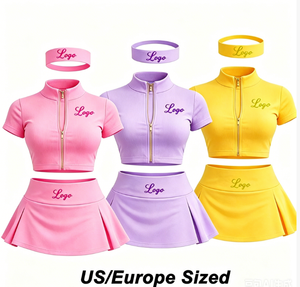 Custom Logo Zip Crop Top and Skirt 3 Piece Activewear Courtwear GYM Wear Outfit Women's Jacket Tennis Short Skirt Set - Product Image 1