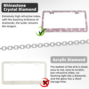 Stainless Steel Rhinestone License Plate Frame 178mm Hole Distance US Standard <b>Car</b> <b>Decoration</b> Pink Black White Colorful - Product Image 5