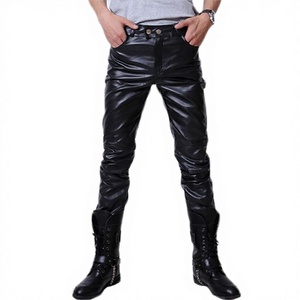 Pantalones de Motocicleta Casuales para Hombre, de Cuero Genuino, Corte Regular, Diseño Recto, con Arrugas, Ligeros - Product Image 3