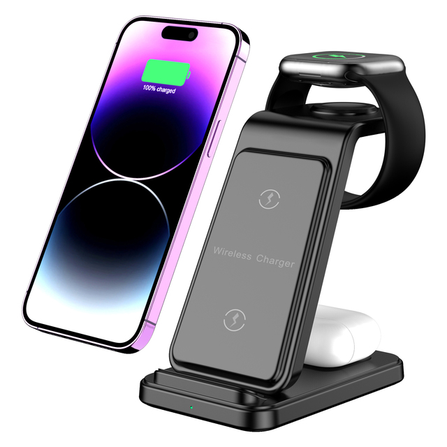 Portable Magnetic Foldable 3 in 1 Wireless Charger 15W Fast Charging Dock for Mobile Phone Smart Watch Earphone