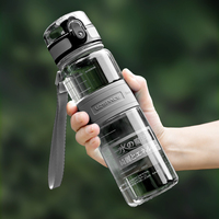 Bouteille d'eau sport Tritan avec marqueur de capacité, portable, anti-fuite, sans BPA, couvercle à ouverture rapide, pour boire directement avec infuseur à thé