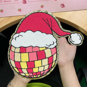 カスタムクリスマスパッチディスコサンタ帽子アイアンオンパッチデザイナー<span class=keywords><strong>Groovy</strong></span> Chenilleパッチ衣料品用 - Product Image 4