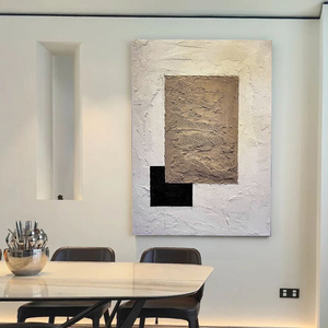 Quadro Verticale Wabi Sabi 3D con Texture in Gesso, Arte Astratta Geometrica <span class=keywords><strong>Art</strong></span> Déco, Pittura a Olio su Tela Bianco Sporco, Taupe e Nero, con Cornice in Legno - Product Image 5