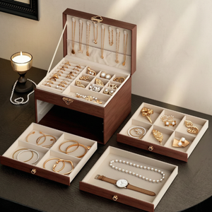 Boîte de rangement à bijoux en bois écologique haut de gamme personnalisée par le fournisseur, à quatre niveaux, avec serrure, pour boucles d'oreilles, colliers, bagues, bracelets, montres - Product Image 6