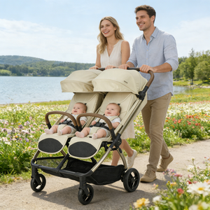 Poussette double moderne pliable et portable 2-en-1 pour bébés et tout-petits, landau de voyage pour nouveau-nés, poussette jumelle - Product Image 1