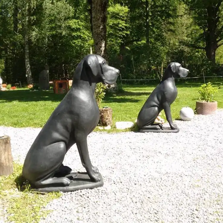 ร้อนขายโลหะสีดำนั่งรูปปั้นสุนัขชีวิตขนาดสุนัขบรอนซ์ประติมากรรมสำหรับตกแต่งประตูกลางแจ้ง