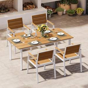AJUNION, muebles de comedor para exteriores de 4 asientos, <span class=keywords><strong>mesa</strong></span> Hdps, muebles de jardín de aluminio, <span class=keywords><strong>juego</strong></span> de comedor, <span class=keywords><strong>mesa</strong></span> de comedor con orificio para paraguas - Product Image 1