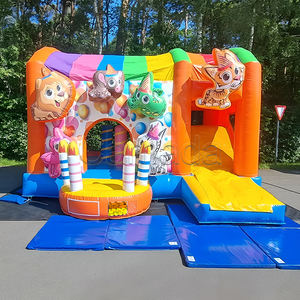 Château gonflable commercial à thème zoo en PVC, toboggan animalier, avec toit, écologique, imperméable, capacité 800 kg - Product Image 1