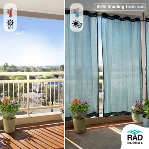 Cool Blue HDPE Eyelet Outdoor <b>Curtains</b> with Airy Light Filtering Fabric and Refreshing Coastal Style for Elegant Balcony - Product Image 2