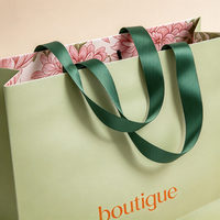 Sacs shopping en papier écologique de luxe avec poignées en ruban, doublure florale et impression UV pour l'emballage de cadeaux de boutique de beauté
