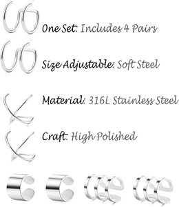 Mode de boucles <span class=keywords><strong>d</strong></span>'oreilles en acier inoxydable, sans Piercing, faux <span class=keywords><strong>Helix</strong></span>, boucles <span class=keywords><strong>d</strong></span>'oreilles à Clip, ajustables, en acier inoxydable, 1 paire - Product Image 3