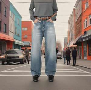 Jeans pour homme de haute qualité, écologiques, coupe ample, denim, détails boutonnés, 100% coton, lavés, délavés, vintage, usés - Product Image 1